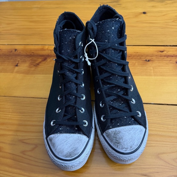 Converse Black High-Tops CTAS with Silver Spikes Distressed Style Lifted No Wear - Picture 8 of 13